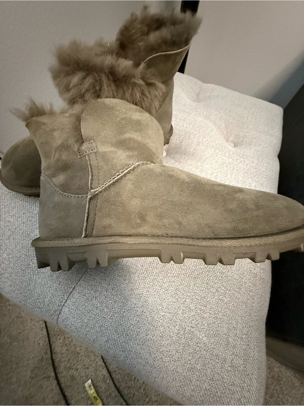 Unk Women's Taupe Suede Shearling Ankle Booties